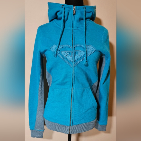 SOLD ROXY full zip misses teal blue grey sweatshirt hoodie 2000's Y2K surf - Picture 3 of 8